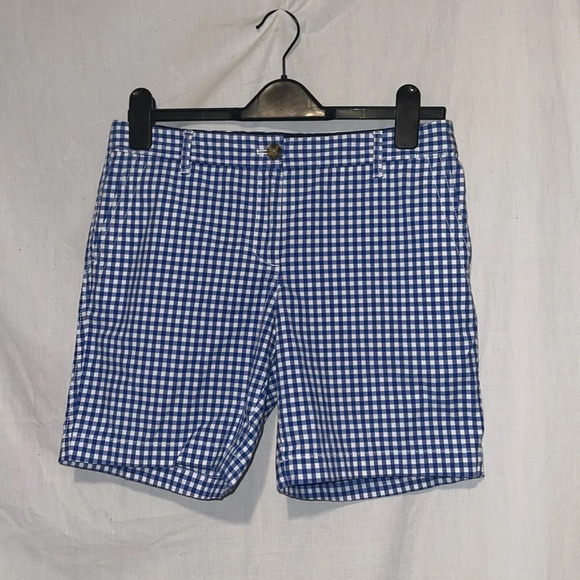 blue & white checkered Talbots girlfriend chino short shorts size 4 - Picture 1 of 4